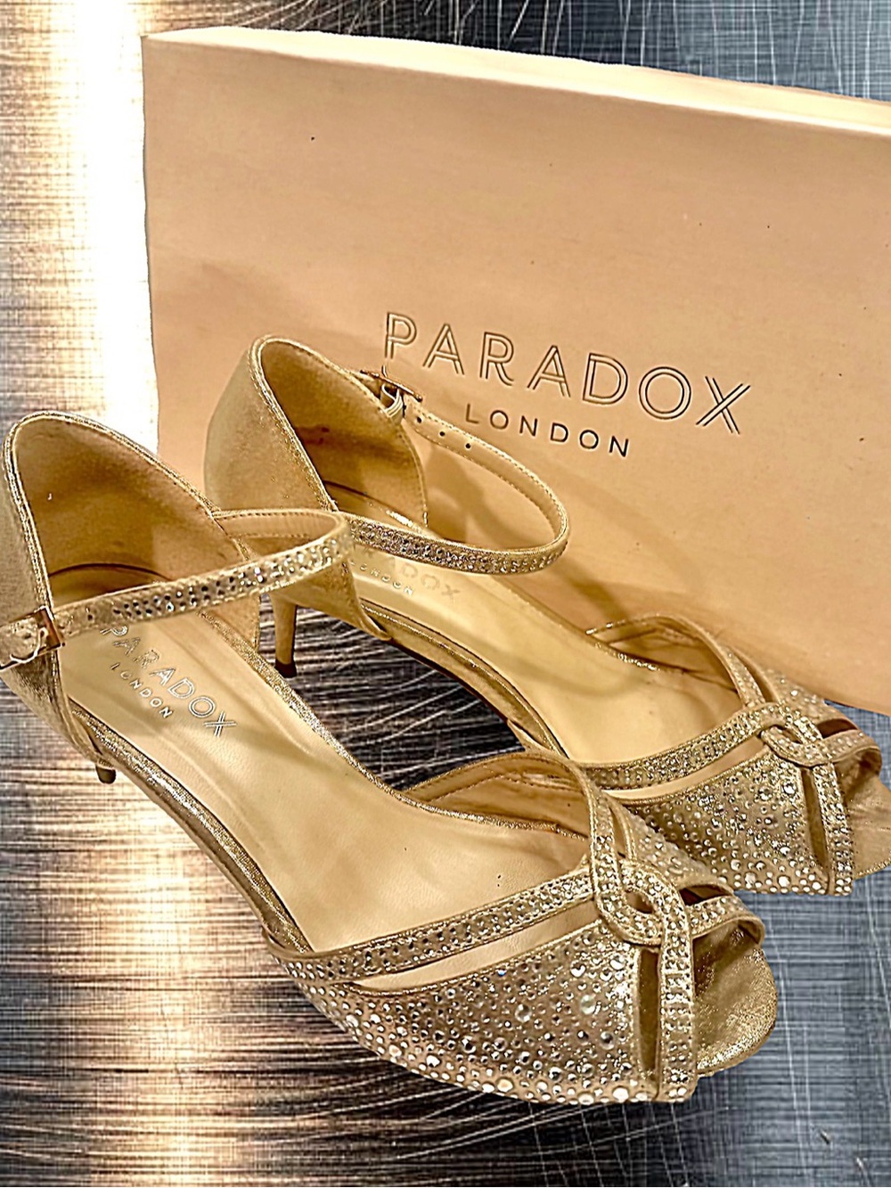 Paradox Champagne Shimmer Crystal Peep-Toe Heels
